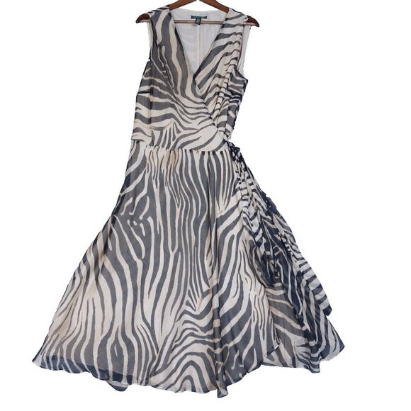 Lauren Ralph Lauren Dresses & Skirts - Lauren Ralph Lauren Wrap Dress Women's 18W Beige Brown Zebra Print Sheer A-line